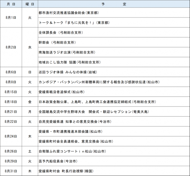町長活動予定 8月